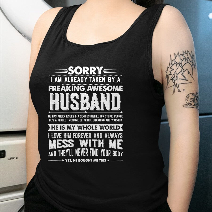 Best Wife Shirt, Wife and Husband Unisex T-Shirt/Hoodie/Sweatshirt HLT00 - Taken by a Freaking Awesome Husband Funny Wife T-Shirt