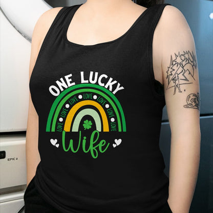Best Wife Shirt, Wife and Husband Unisex T-Shirt/Hoodie/Sweatshirt HLT00 - Gift for wife T shirt, lucky wife   Womens One Lucky Wife Boho Rainbow Irish Saint Patrick's Day Tan (1)