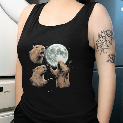 Cute Capybara Shirt, Funny Capybara Unisex T-Shirt/Hoodie/Sweatshirt HLT00 - Funny Capybara Howling at Moon Vintage 90s Graphic T-Shirt