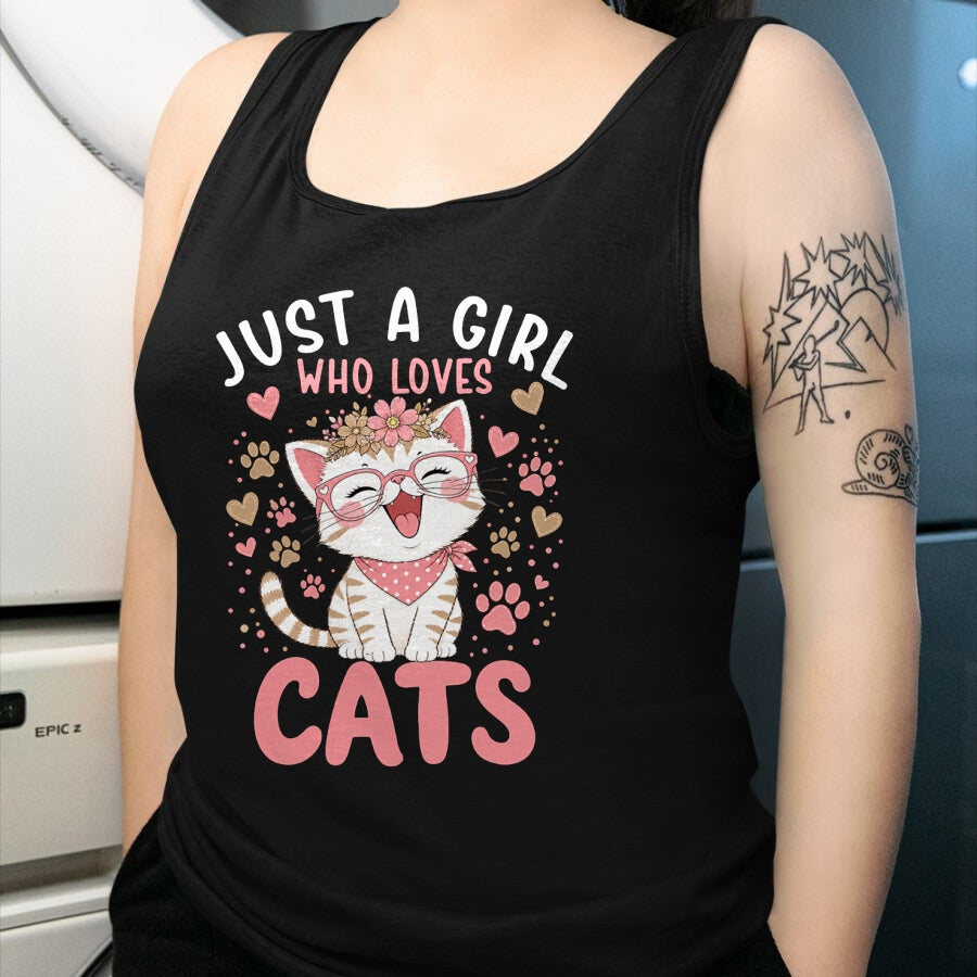 Cat Love Shirt, Funny Cat Lover Gift UnisexT-Shirt/Hoodie/Sweatshirt HLT00 - Just A Girl Who Loves Cats Cute Floral Animals Lover T-Shirt (1)