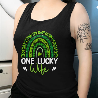 Best Wife Shirt, Wife and Husband Unisex T-Shirt/Hoodie/Sweatshirt HLT00 - Gift for wife T shirt, lucky wife   One Lucky Wife Rainbow Leopard Saint Patrick's Day T-Shirt