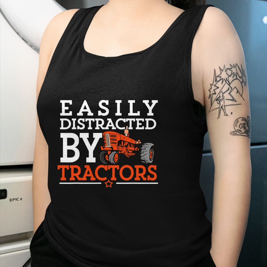 Best Farmer Life Shirt, Funny Farmer UnisexT-Shirt/Hoodie/Sweatshirt HLT00 - Easily Distracted by Tractors Farming Funny Vintage Tractor T-Shirt