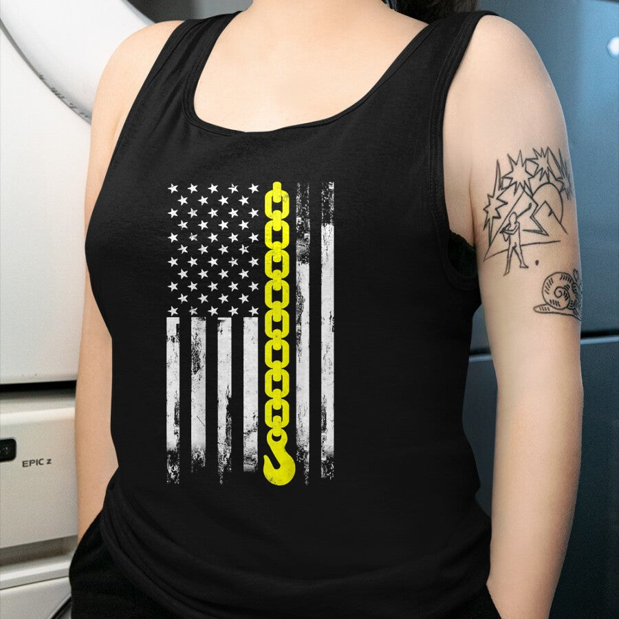 Best Truck Driver Life Shirt, Funny Trucker UnisexT-Shirt/Hoodie/Sweatshirt HLT00 - Tow Truck Driver Thin Yellow line USA Flag Gift Towing Dad T-Shirt