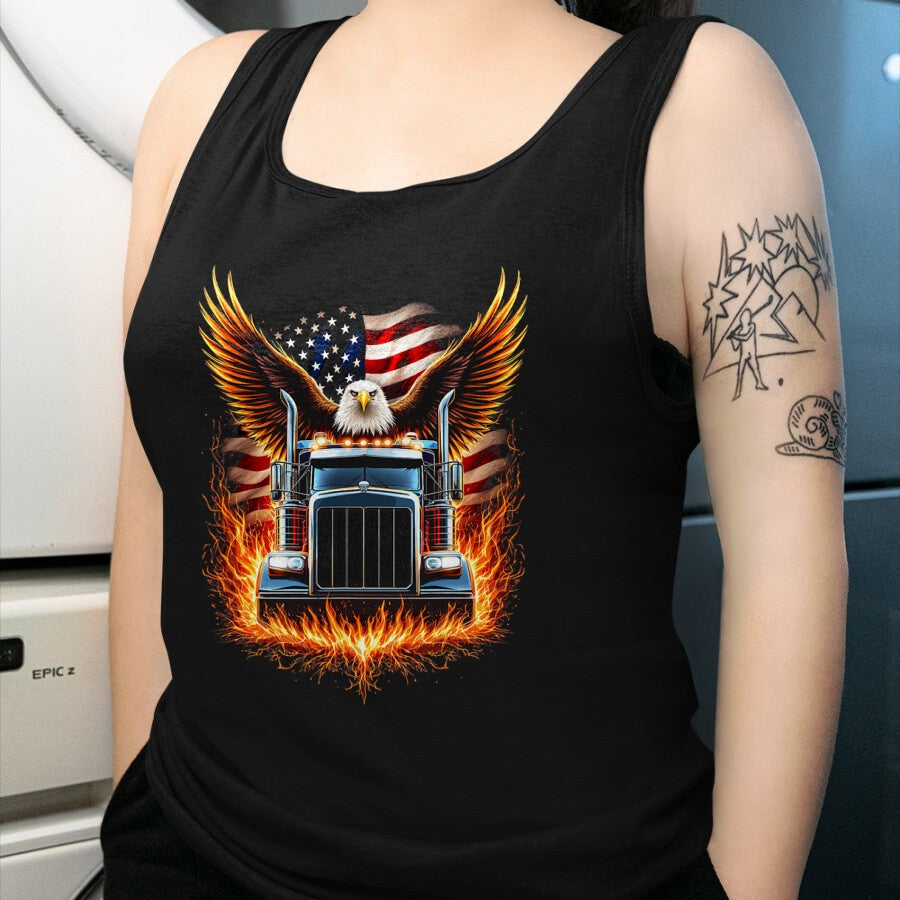 Best Truck Driver Life Shirt, Funny Trucker UnisexT-Shirt/Hoodie/Sweatshirt HLT00 - Trucker Patriotic American Flag Semi Truck Driver Eagle T-Shirt (2)