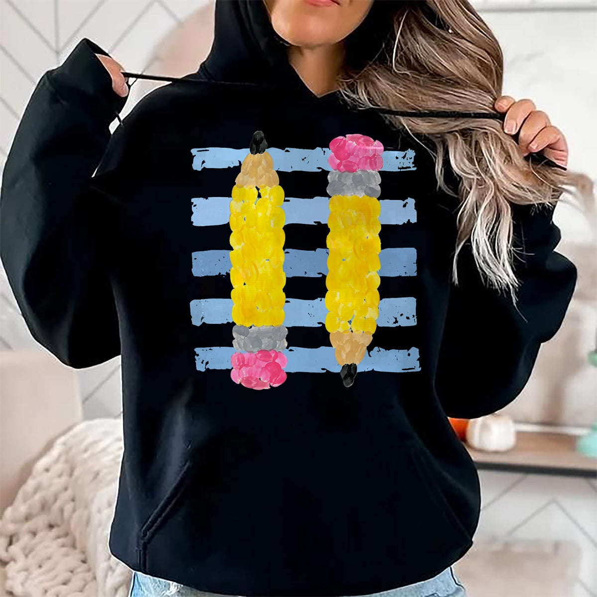 Best Teacher Shirt, Funny Teacher UnisexT-Shirt/Hoodie/Sweatshirt HLT00 - Pencil Stripes Fall Teacher Students Back to School T-Shirt