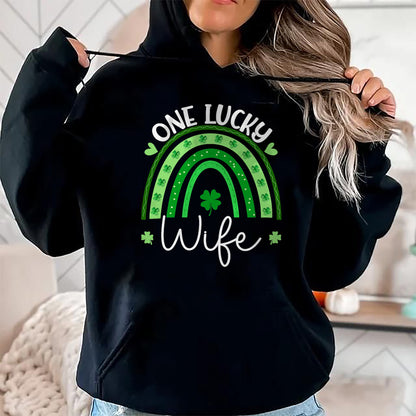 Best Wife Shirt, Wife and Husband Unisex T-Shirt/Hoodie/Sweatshirt HLT00 - Gift for wife T shirt, lucky wife   One Lucky Wife Rainbow Irish St Patricks Day Shamrock T-Shirt (1)