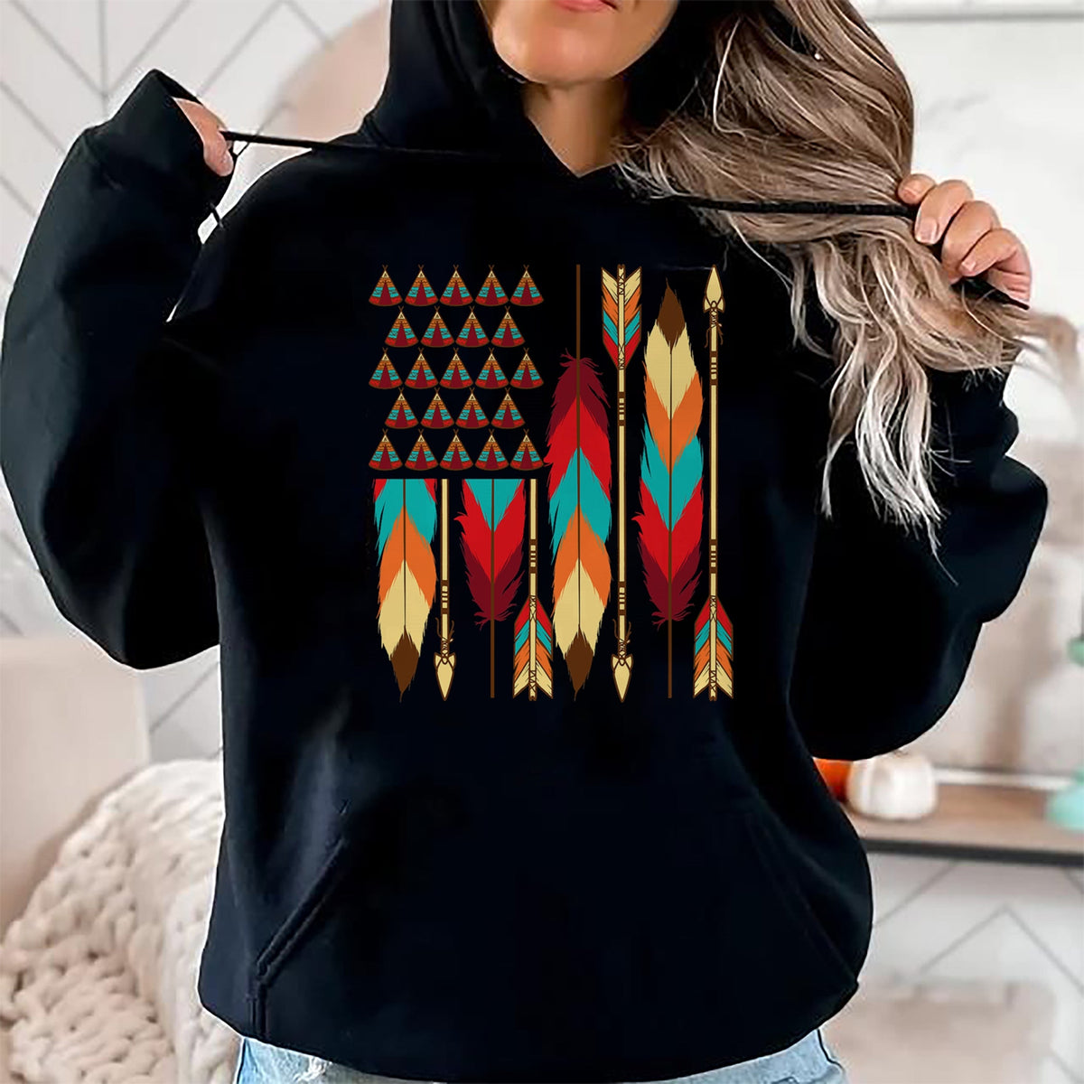 Native American T-Shirts, Vintage Native American Unisex T-Shirt/Hoodie/Sweatshirt HLT00 - Native American Flag - Pride Month Indigenous People Veteran