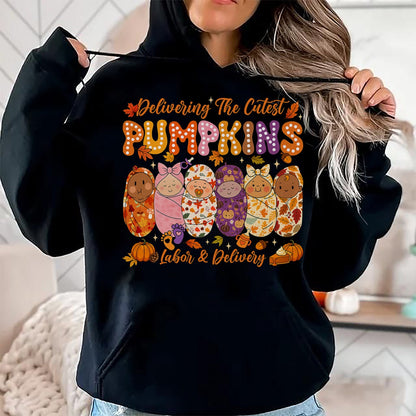 Best Thanksgiving Family Shirt , Funny Thanksgiving UnisexT-Shirt/Hoodie/Sweatshirt HLT00 - Delivering The Cutest Pumpkins Labor and Delivery Nurse Fall T-Shirt