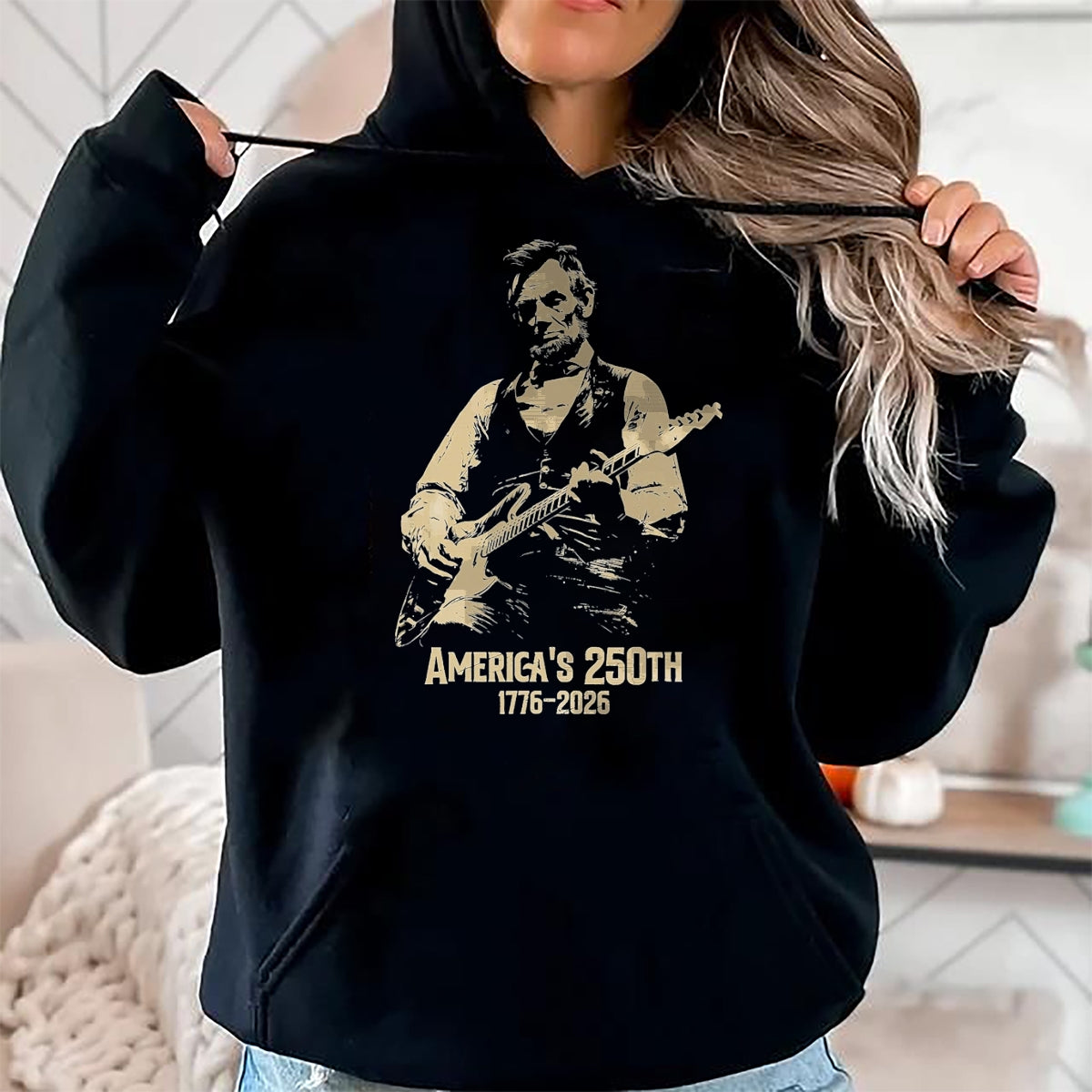 Guitar Lover Shirt, Funny Guitar UnisexT-Shirt/Hoodie/Sweatshirt HLT00 - Abraham Lincoln Playing Guitar 4th July 250th Anniversary T-Shirt, Men, Black, 3X-Large