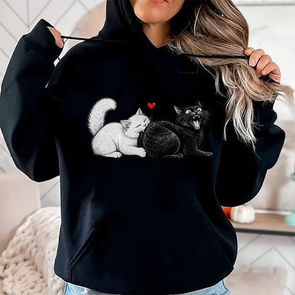 Cat Love Shirt, Funny Cat Lover Gift UnisexT-Shirt/Hoodie/Sweatshirt HLT00 - Funny Cat Couple Black White Cats Love Cat Biting Cat Butt T-Shirt (1)