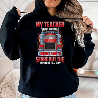 Best Truck Driver Life Shirt, Funny Trucker UnisexT-Shirt/Hoodie/Sweatshirt HLT00 - Funny Truck Driver Shirts Men Trucker My Teacher was Wrong T-Shirt, Men, Navy Blue, 3X-Large