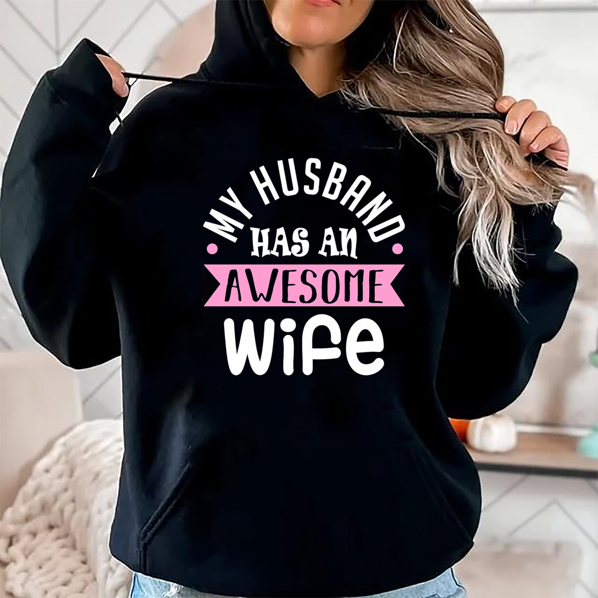 Best Wife Shirt, Wife and Husband Unisex T-Shirt/Hoodie/Sweatshirt HLT00 - My Husband Has An Awesome Wife Saint Valentine's Day Long Sleeve T-Shirt