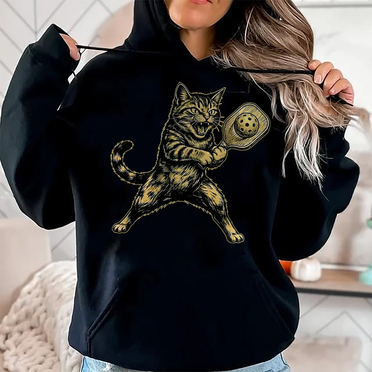 Funny Pickleball Shirt, Pickleball Lover Unisex T-Shirt/Hoodie/Sweatshirt HLT00 - Funny Cute Cat Playing Pickleball Vintage for Men Women Kids T-Shirt