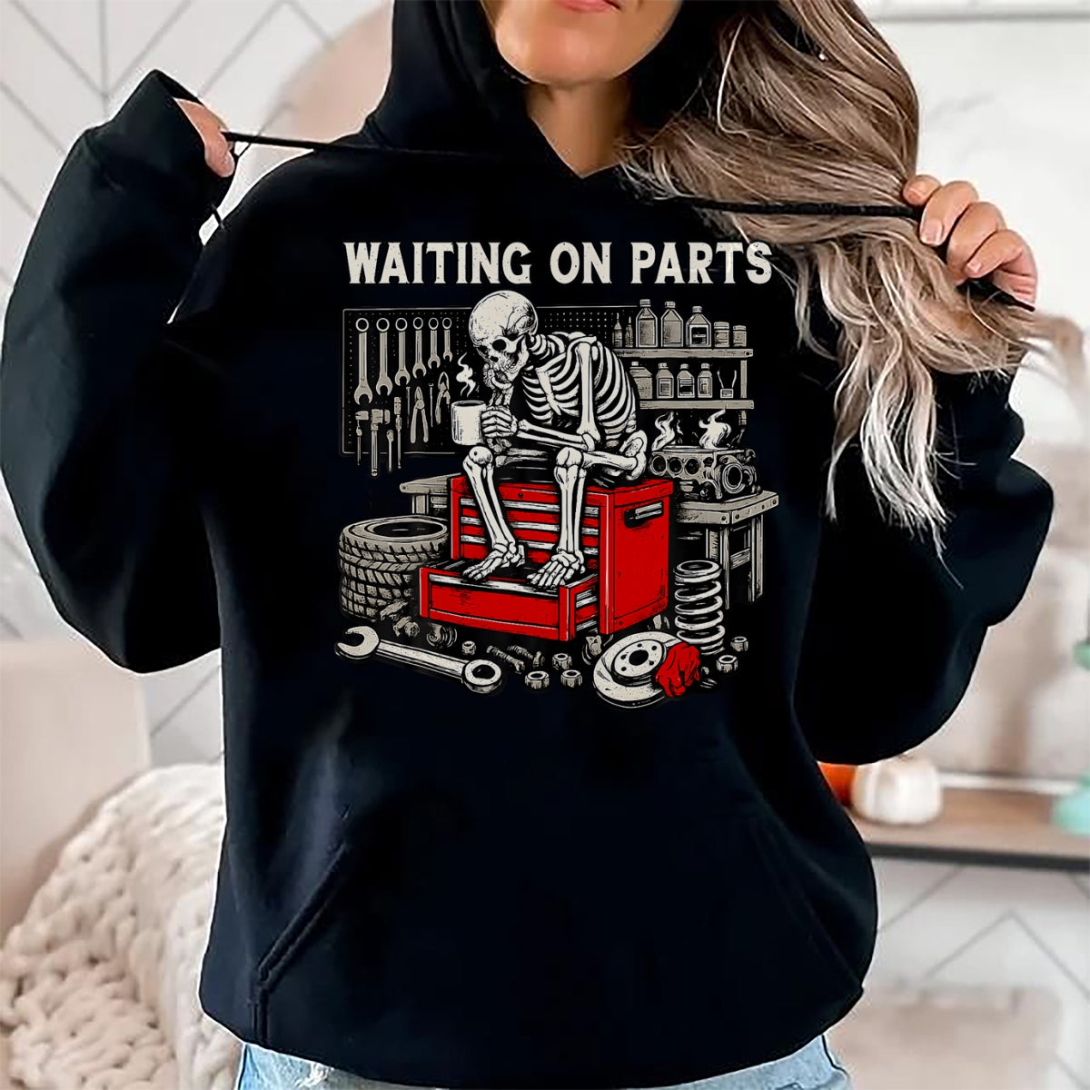 Best Mechanic Life Shirt, Funny Mechanic UnisexT-Shirt/Hoodie/Sweatshirt HLT00 - Funny Waiting On Parts Retro Mechanic Skeleton Auto Repair T-Shirt