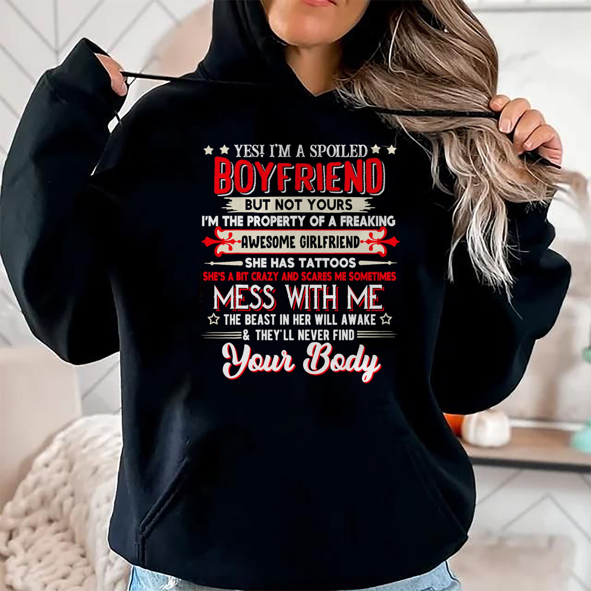 Best Wife Shirt, Wife and Husband Unisex T-Shirt/Hoodie/Sweatshirt HLT00 - Yes I'm A Spoiled Boyfriend Property Of Awesome Girlfriend T-Shirt