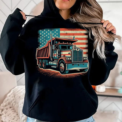 Best Truck Driver Life Shirt, Funny Trucker UnisexT-Shirt/Hoodie/Sweatshirt HLT00 - Dump Truck Driver American Flag Trucker Vintage Men Women T-Shirt