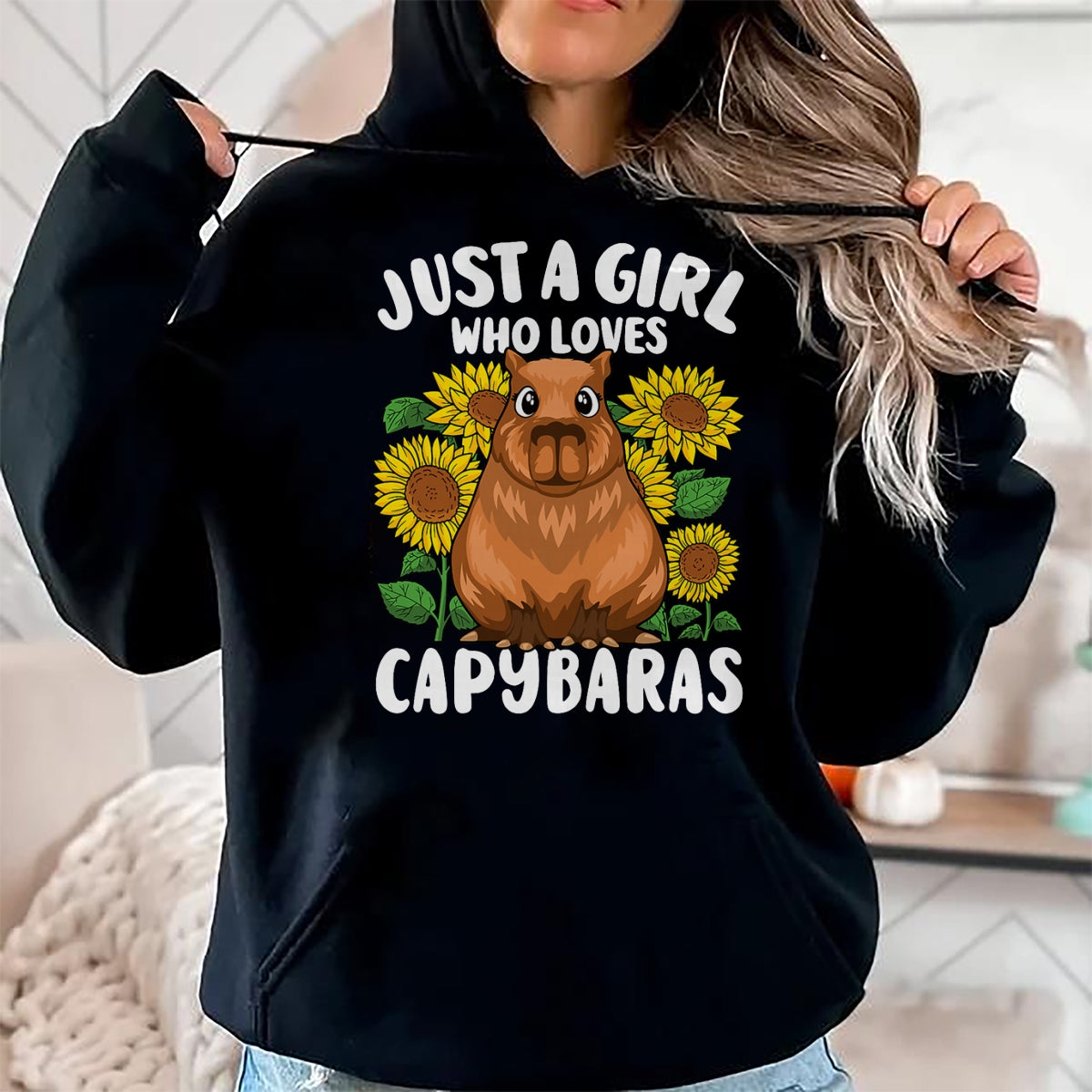 Cute Capybara Shirt, Funny Capybara Unisex T-Shirt/Hoodie/Sweatshirt HLT00 - Just A Girl Who Loves Capybaras Cute Sunflower Girls Kids T-Shirt