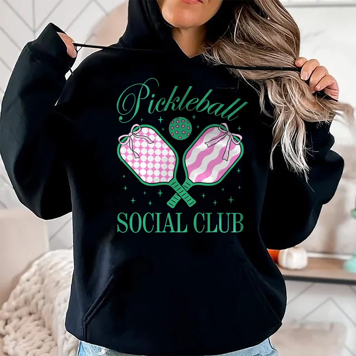 Funny Pickleball Shirt, Pickleball Lover Unisex T-Shirt/Hoodie/Sweatshirt HLT00 - Pickleball Social Club Coquette Bow Pickleball Women Girls T-Shirt