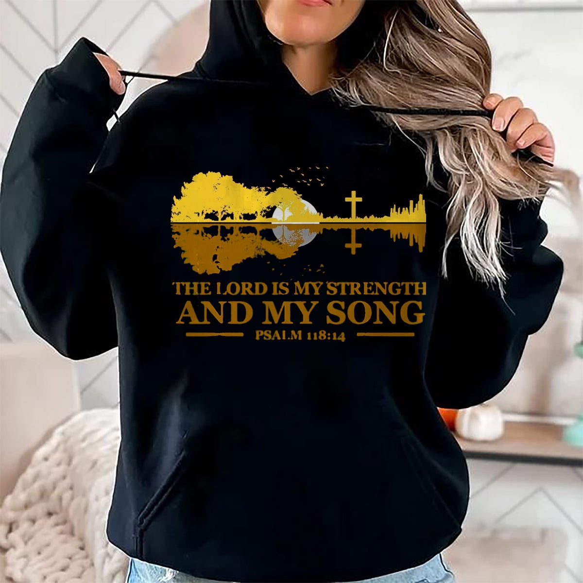 Guitar Lover Shirt, Funny Guitar UnisexT-Shirt/Hoodie/Sweatshirt HLT00 - The Lord is My Strength and My Song Christian Guitar Faith T-Shirt, Men, Black, 3X-Large