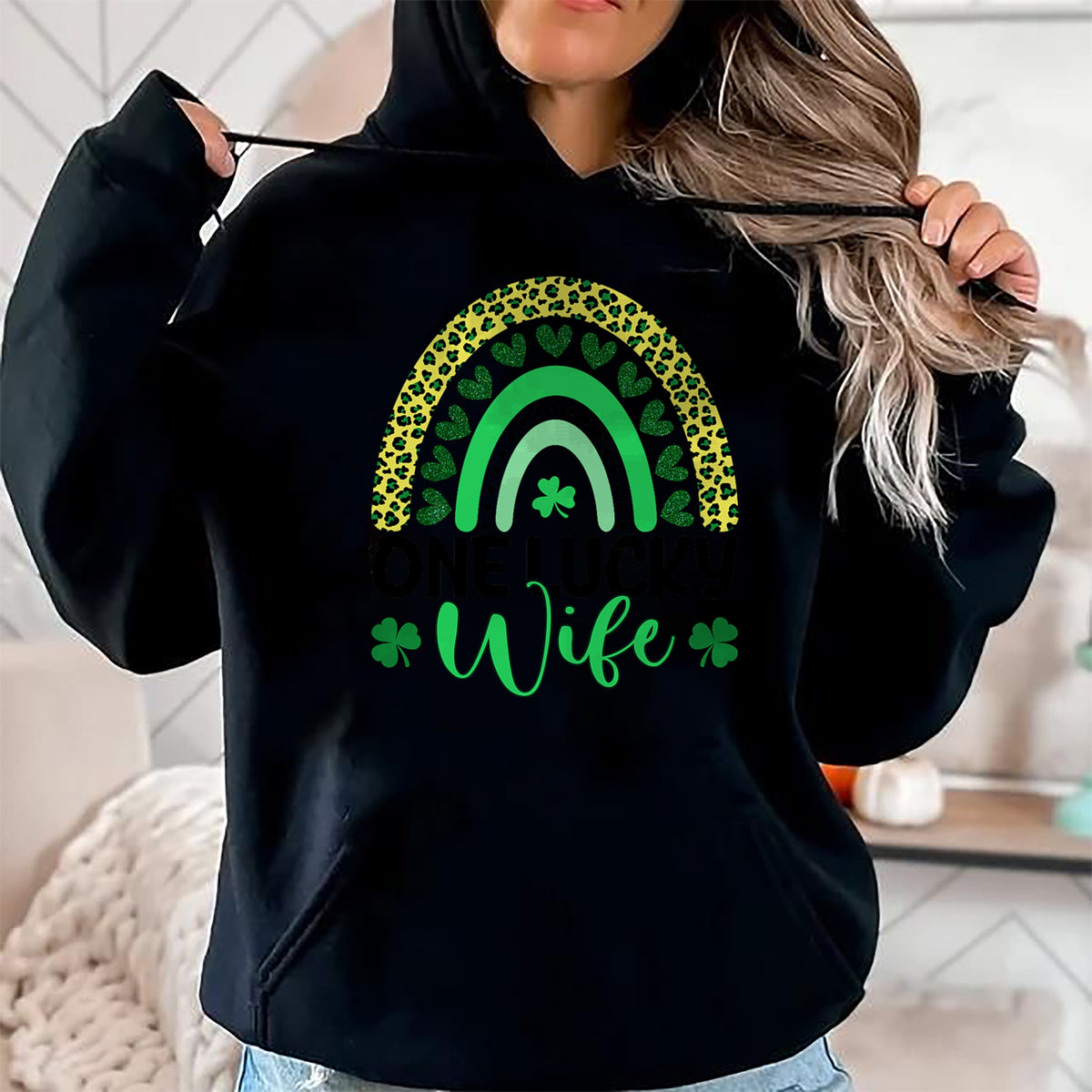 Best Wife Shirt, Wife and Husband Unisex T-Shirt/Hoodie/Sweatshirt HLT00 - Gift for wife T shirt, lucky wife   One Lucky Wife Leopard Rainbow Saint Patrick's Day T-Shirt