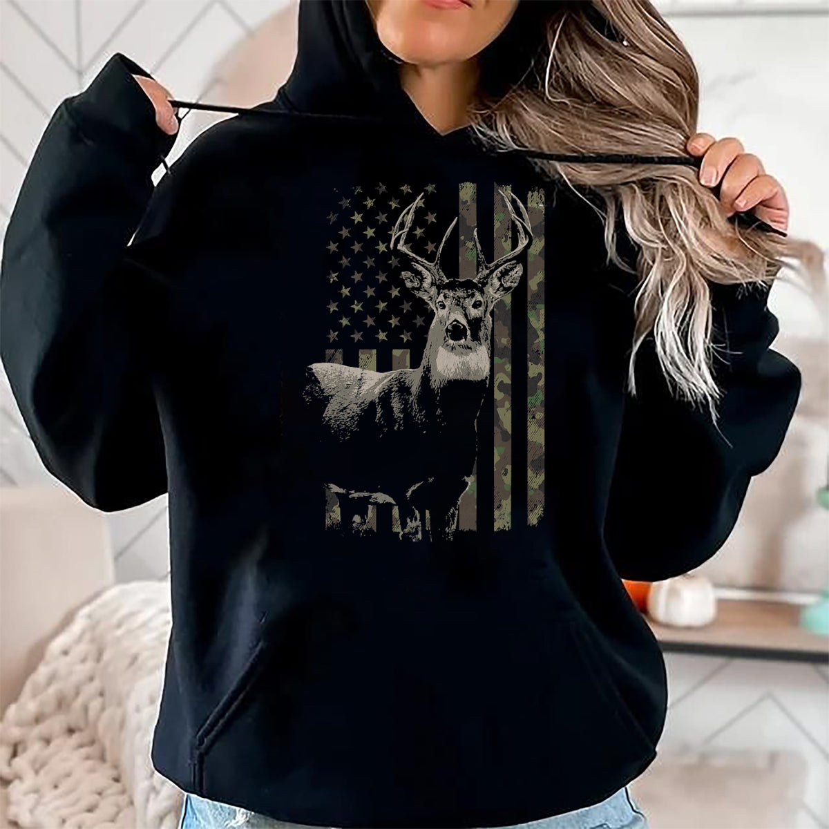 Funny Hunting Shirt, Gift For Hunting Lover Unisex T-Shirt/Hoodie/Sweatshirt HLT00 - Hunting Camo American Flag Deer T-Shirt