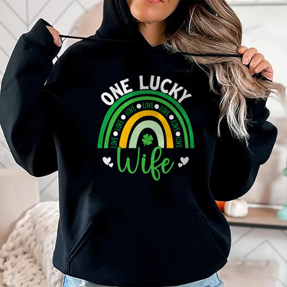 Best Wife Shirt, Wife and Husband Unisex T-Shirt/Hoodie/Sweatshirt HLT00 - Gift for wife T shirt, lucky wife   Womens One Lucky Wife Boho Rainbow Irish Saint Patrick's Day Tan (1)