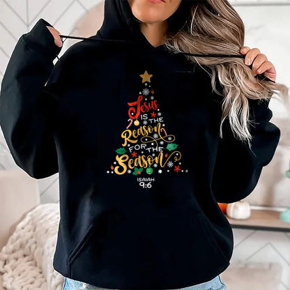 Christian Tee, Christian Faith Unisex T-Shirt/Hoodie/Sweatshirt HLT00 - Jesus Is The Reason For The Season Christian Christmas Tree T-Shirt