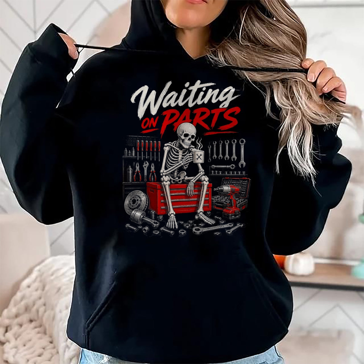 Best Mechanic Life Shirt, Funny Mechanic UnisexT-Shirt/Hoodie/Sweatshirt HLT00 - Waiting On Parts Mechanic Skeleton T-Shirt