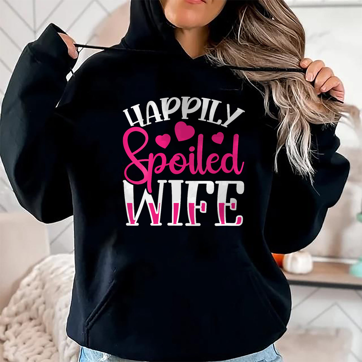 Best Wife Shirt, Wife and Husband Unisex T-Shirt/Hoodie/Sweatshirt HLT00 - Gift for wife T shirt, spoiled wife   Womens Funny Wife Happily Spoiled Wife V-Neck T-Shirt