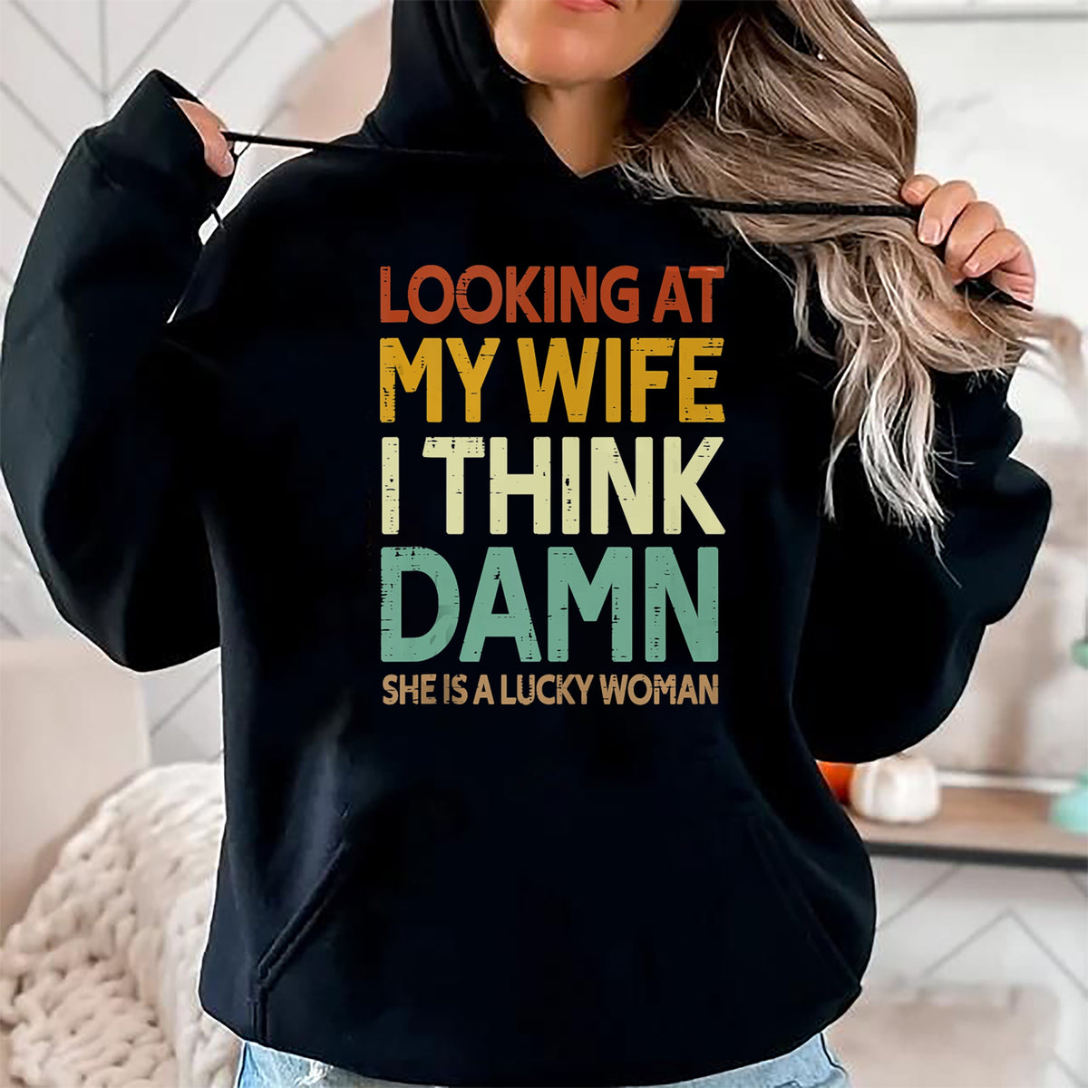 Best Wife Shirt, Wife and Husband Unisex T-Shirt/Hoodie/Sweatshirt HLT00 - Gift for wife T shirt, lucky wife   My Wife Is A Lucky Woman Husband Wife Themed Present Tank Top (1)