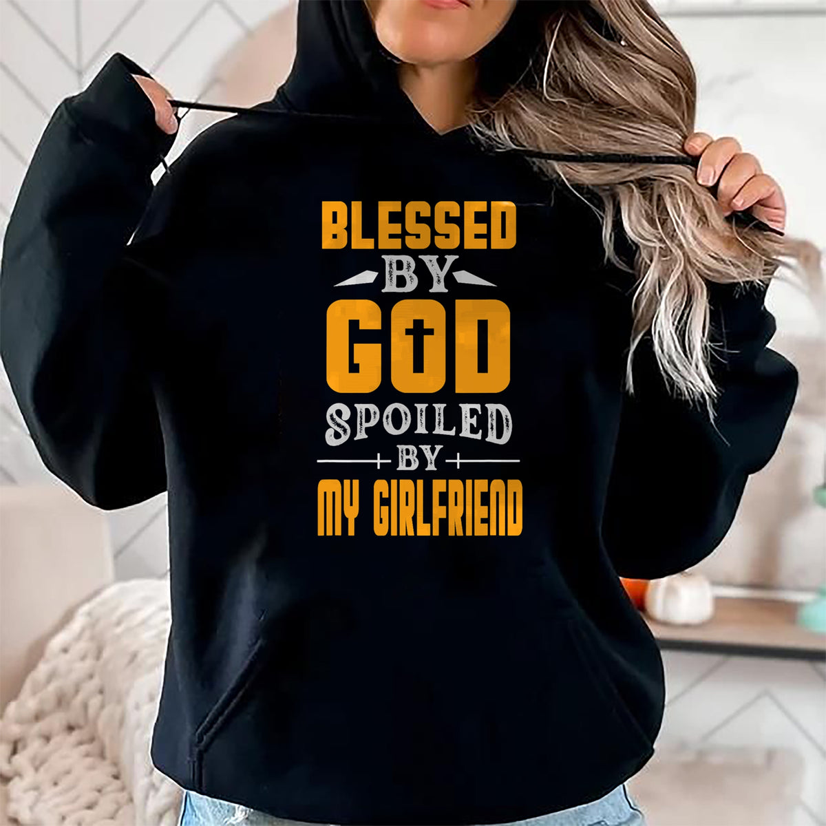 Best Wife Shirt, Wife and Husband Unisex T-Shirt/Hoodie/Sweatshirt HLT00 - Blessed By God Spoiled By My Girlfriend Boyfriend Couples T-Shirt