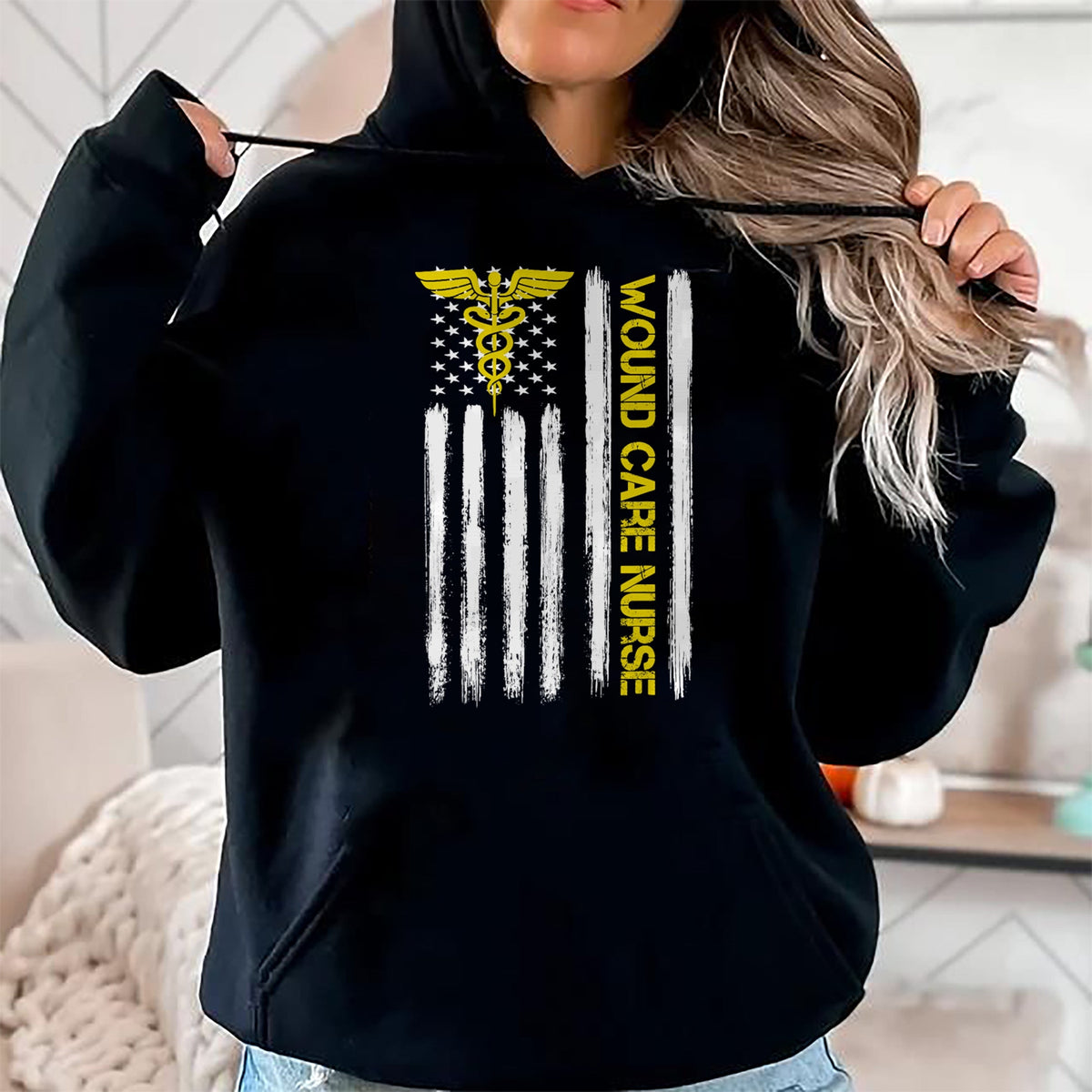 Funny Nurse Shirt, Nurse Unisex T-Shirt/Hoodie/Sweatshirt HLT00 - American Flag Wound Care Nurse  Nursing Department Wound T-Shirt