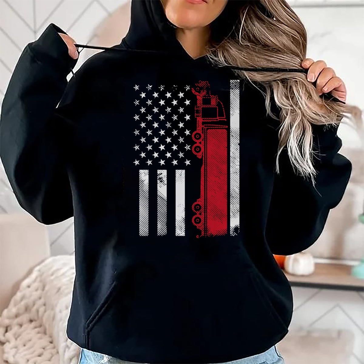 Best Truck Driver Life Shirt, Funny Trucker UnisexT-Shirt/Hoodie/Sweatshirt HLT00 - US American Flag Semi Truck Driver 18 Wheeler Trucker Gift Short Sleeve T-Shirt (1)