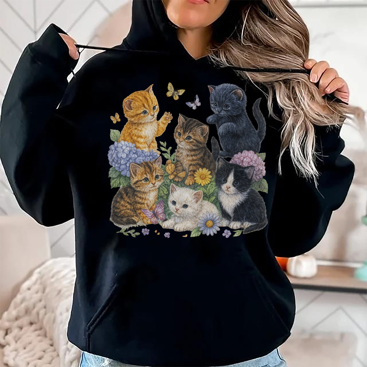 Cat Love Shirt, Funny Cat Lover Gift UnisexT-Shirt/Hoodie/Sweatshirt HLT00 - Cat Flower Floral Cute Kitten Vintage Flowers Art Cat Lover T-Shirt