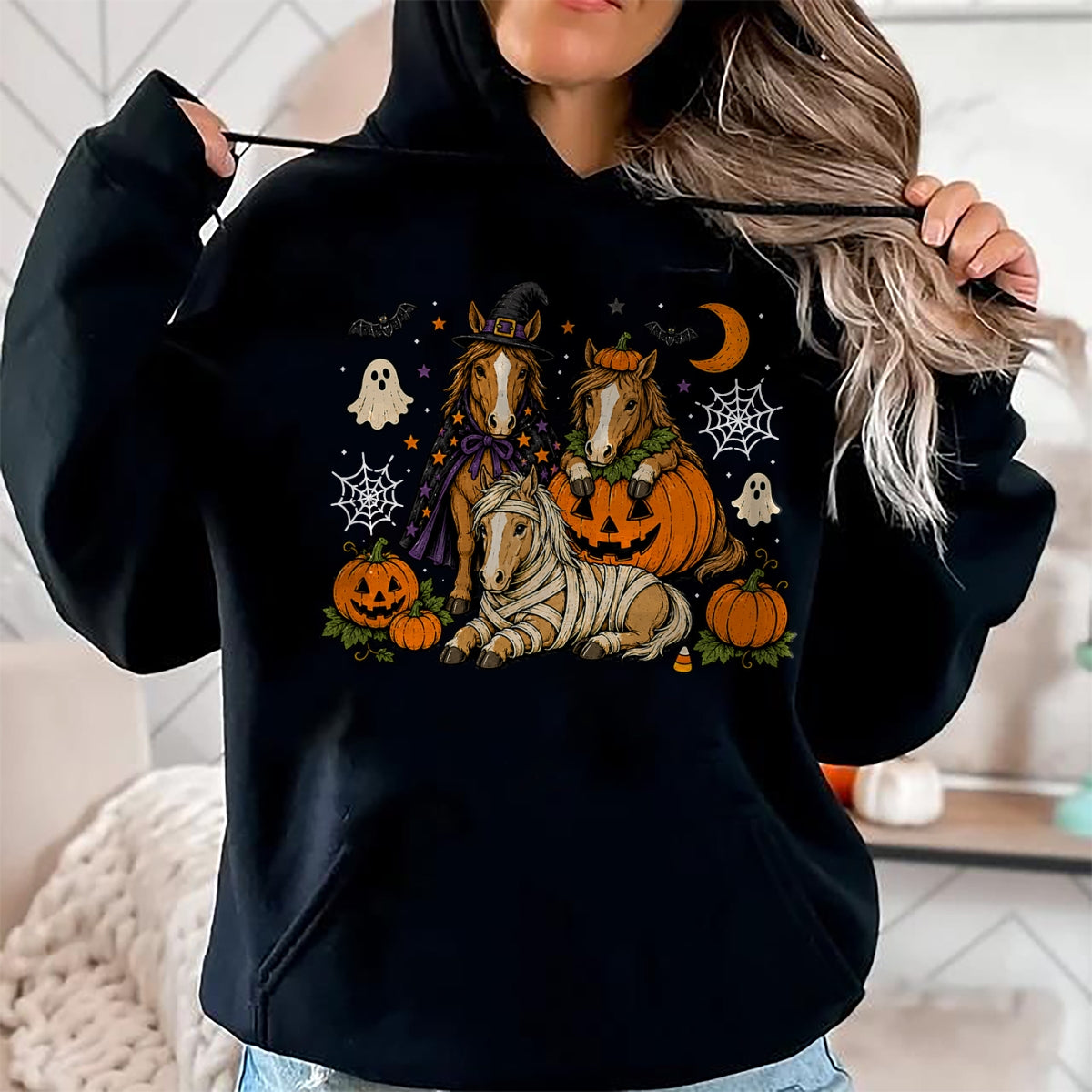 Best Horse Lover Shirt , Funny Horse UnisexT-Shirt/Hoodie/Sweatshirt HLT00 - Stripes Horse Halloween Funny Spooky Season Boo Horse Lover T-Shirt