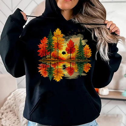 Best Thanksgiving Family Shirt , Funny Thanksgiving UnisexT-Shirt/Hoodie/Sweatshirt HLT00 - Retro Autumn Fall Leaves Forest Nature Lake Reflection T-Shirt
