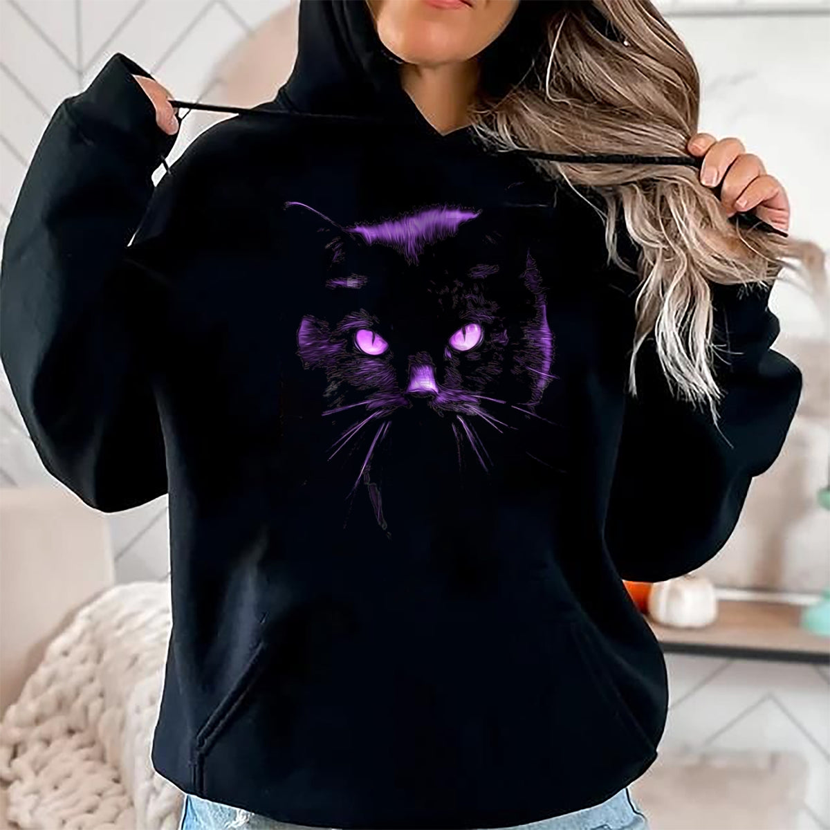 Cat Love Shirt, Funny Cat Lover Gift UnisexT-Shirt/Hoodie/Sweatshirt HLT00 - Cool Halloween Shirt Purple Cat, Witches Familiar, Cat_s Eye T-Shirt, Women, Black, X-Large