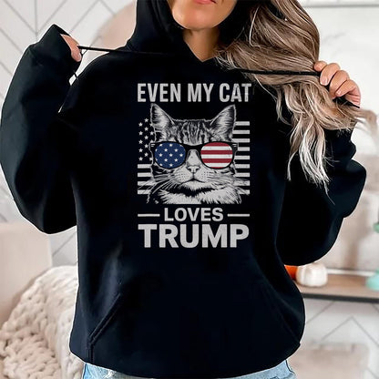Cat Love Shirt, Funny Cat Lover Gift UnisexT-Shirt/Hoodie/Sweatshirt HLT00 - Cat Sunglasses USA Flag Even My Cat Loves Trump T-Shirt