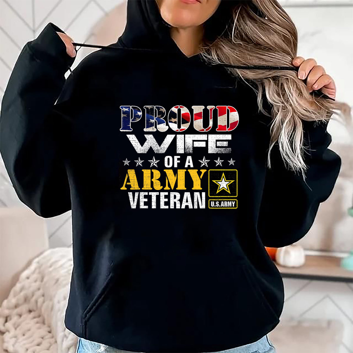 Best Wife Shirt, Wife and Husband Unisex T-Shirt/Hoodie/Sweatshirt HLT00 - Gift for wife T shirt, lucky wife   Proud Wife Of A Army Veteran American Flag Military Gift T-Shirt