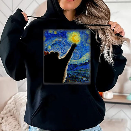 Best Thanksgiving Family Shirt , Funny Thanksgiving UnisexT-Shirt/Hoodie/Sweatshirt HLT00 - Starry Night Cat, Van Gogh Cat, Cat Lover, Cat Mom, Cat Dad T-Shirt, Black