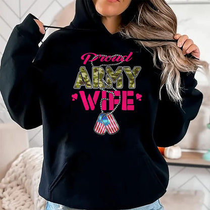 Best Wife Shirt, Wife and Husband Unisex T-Shirt/Hoodie/Sweatshirt HLT00 - Gift for wife T shirt, lucky wife   Proud Army Wife Camo US Flag Dog Tags Pride Military Spouse T-Sh