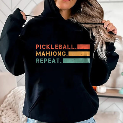 Funny Pickleball Shirt, Pickleball Lover Unisex T-Shirt/Hoodie/Sweatshirt HLT00 - Women's Pickleball Mahjong Repeat Sport Lover Gambling Chinese Game V-Neck T-Shirt