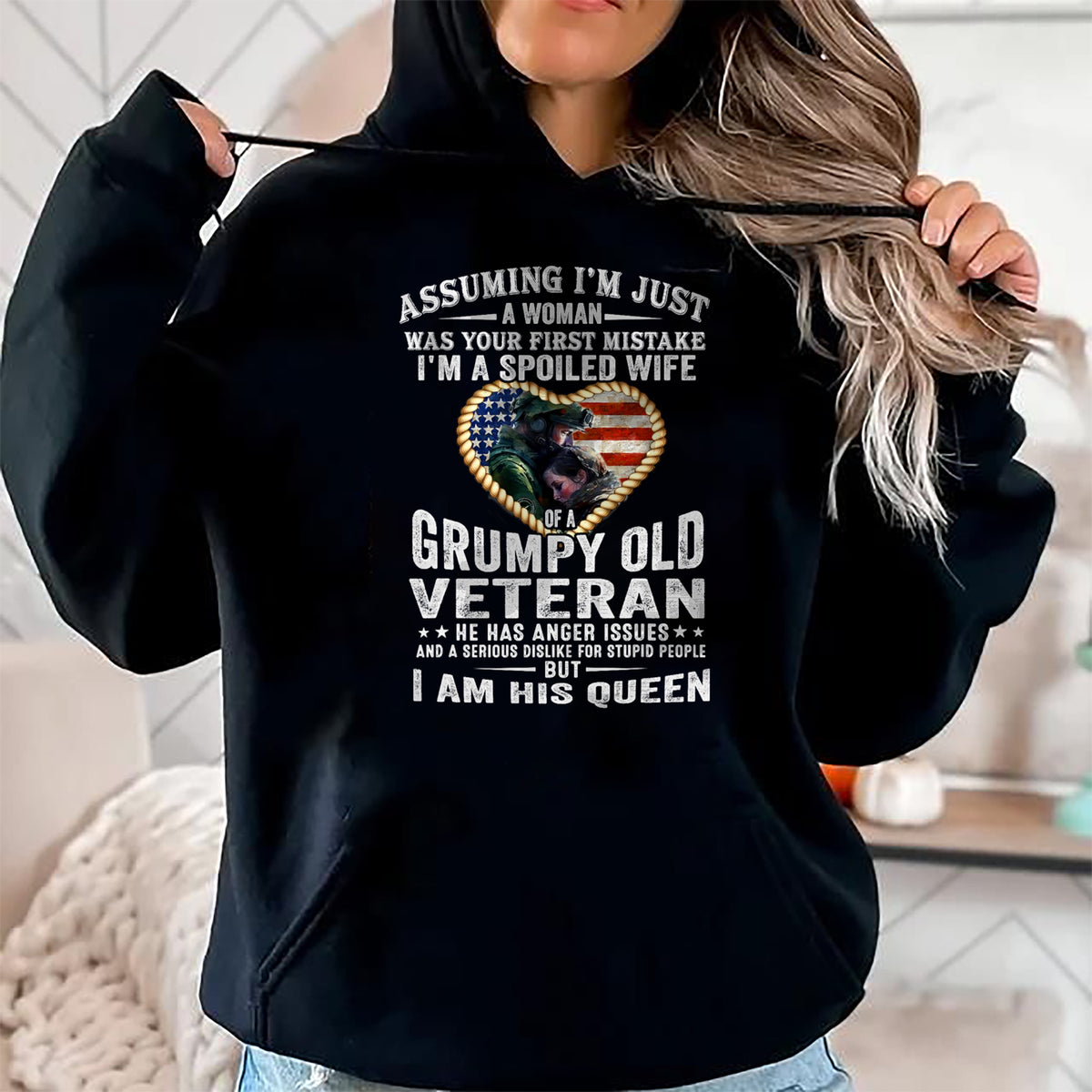 Best Wife Shirt, Wife and Husband Unisex T-Shirt/Hoodie/Sweatshirt HLT00 - Gift for wife T shirt, spoiled wife   I'm A Spoiled Wife Of A Grumpy Old Veteran - Veteran's Wife T- (1)