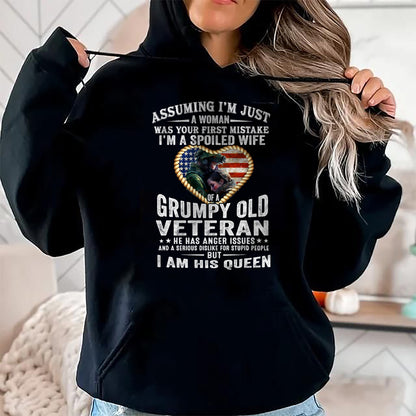 Best Wife Shirt, Wife and Husband Unisex T-Shirt/Hoodie/Sweatshirt HLT00 - Gift for wife T shirt, spoiled wife   I'm A Spoiled Wife Of A Grumpy Old Veteran - Veteran's Wife T- (1)