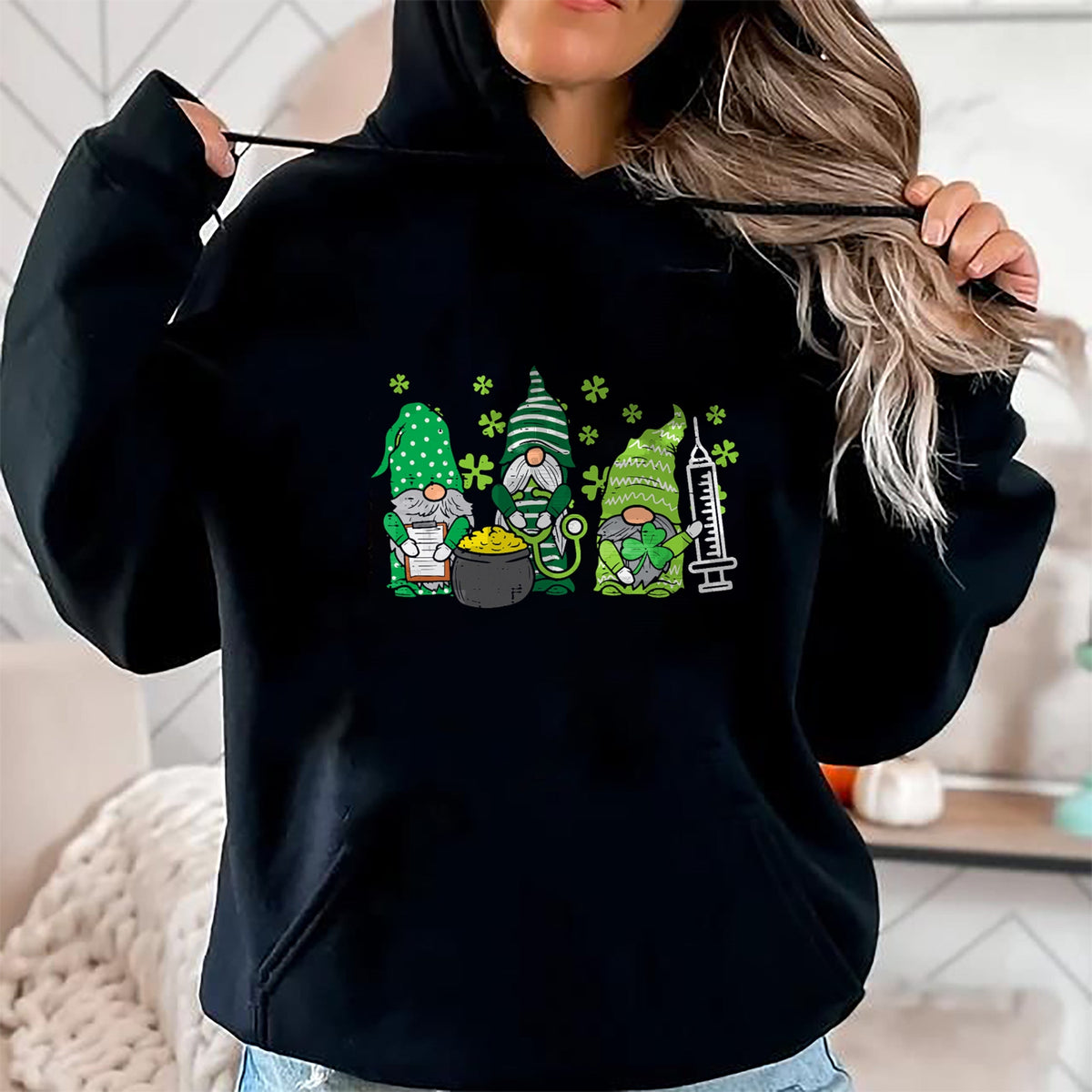 Funny Nurse Shirt, Nurse Unisex T-Shirt/Hoodie/Sweatshirt HLT00 - Gnome Nurses Saint Pattys Scrub Nurse St Patricks Day Women T-Shirt