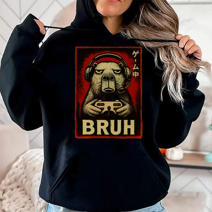 Cute Capybara Shirt, Funny Capybara Unisex T-Shirt/Hoodie/Sweatshirt HLT00 - Funny Capybara Gamer Bruh Graphic Tee Men Boys Teens Gaming T-Shirt