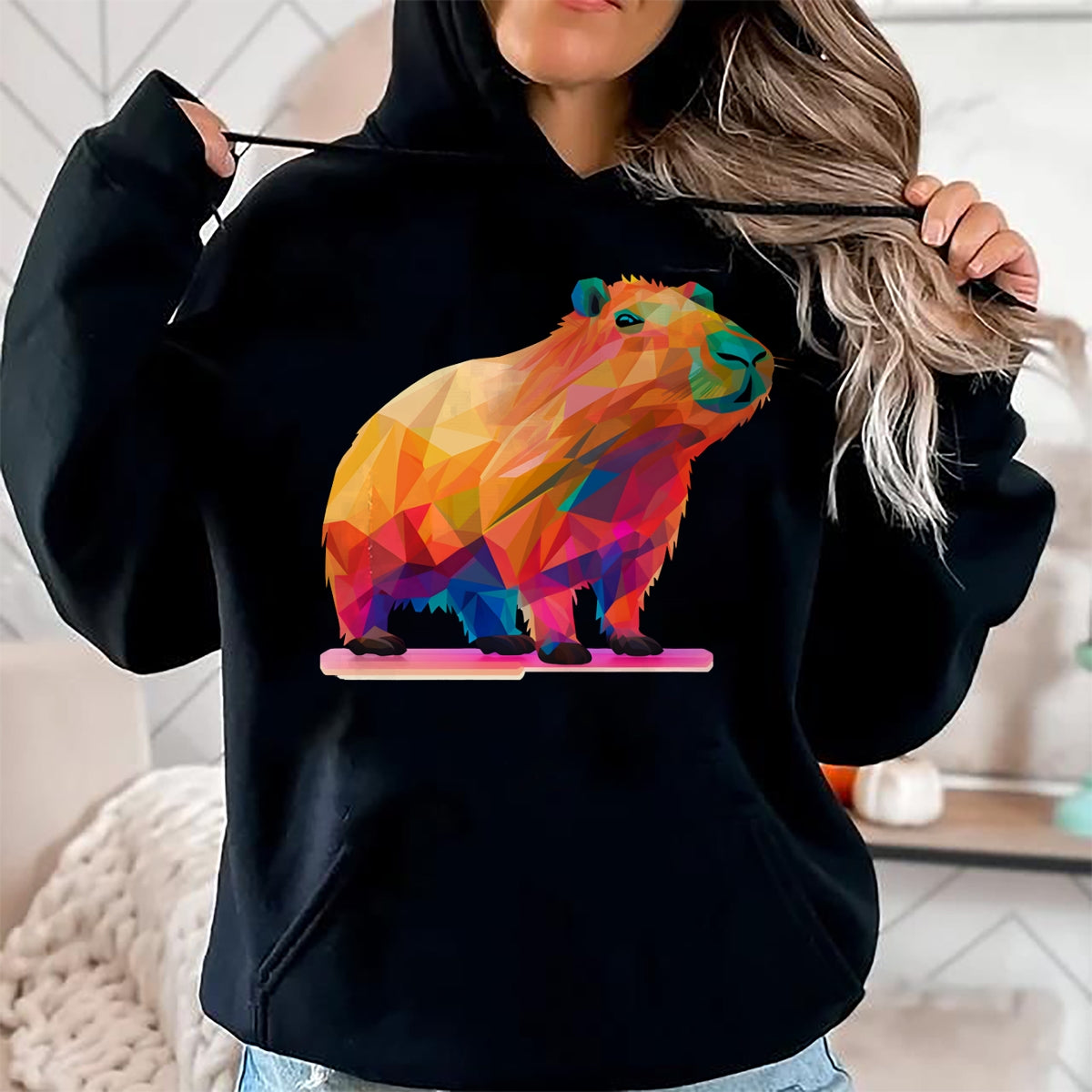 Cute Capybara Shirt, Funny Capybara Unisex T-Shirt/Hoodie/Sweatshirt HLT00 - Colorful Geometric Capybara Long Sleeve T-Shirt
