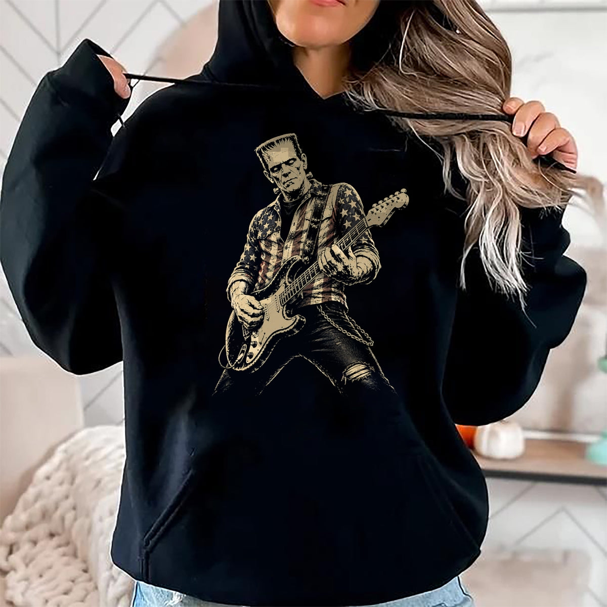 Guitar Lover Shirt, Funny Guitar UnisexT-Shirt/Hoodie/Sweatshirt HLT00 - Guitar Lovers Halloween Horror Frankenstein Playing Guitar T-Shirt