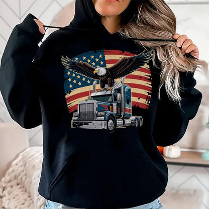 Best Truck Driver Life Shirt, Funny Trucker UnisexT-Shirt/Hoodie/Sweatshirt HLT00 - Trucker Patriotic American Flag Semi Truck Driver Eagle T-Shirt, Men, Purple, 3X-Large