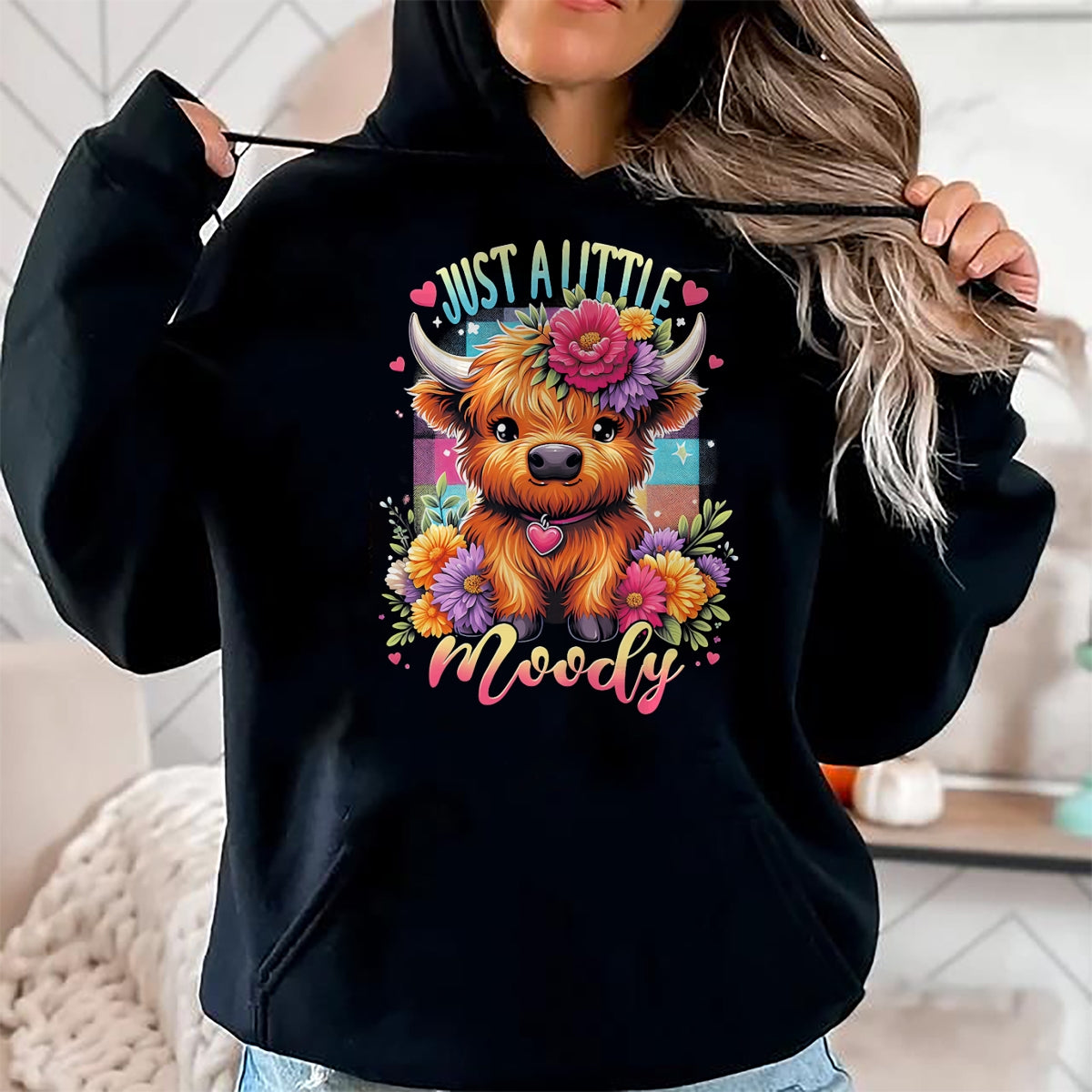 Best Farmer Life Shirt, Funny Farmer UnisexT-Shirt/Hoodie/Sweatshirt HLT00 - Highland Cow Just A-Little Moody Flower Funny Farm Farmer T-Shirt